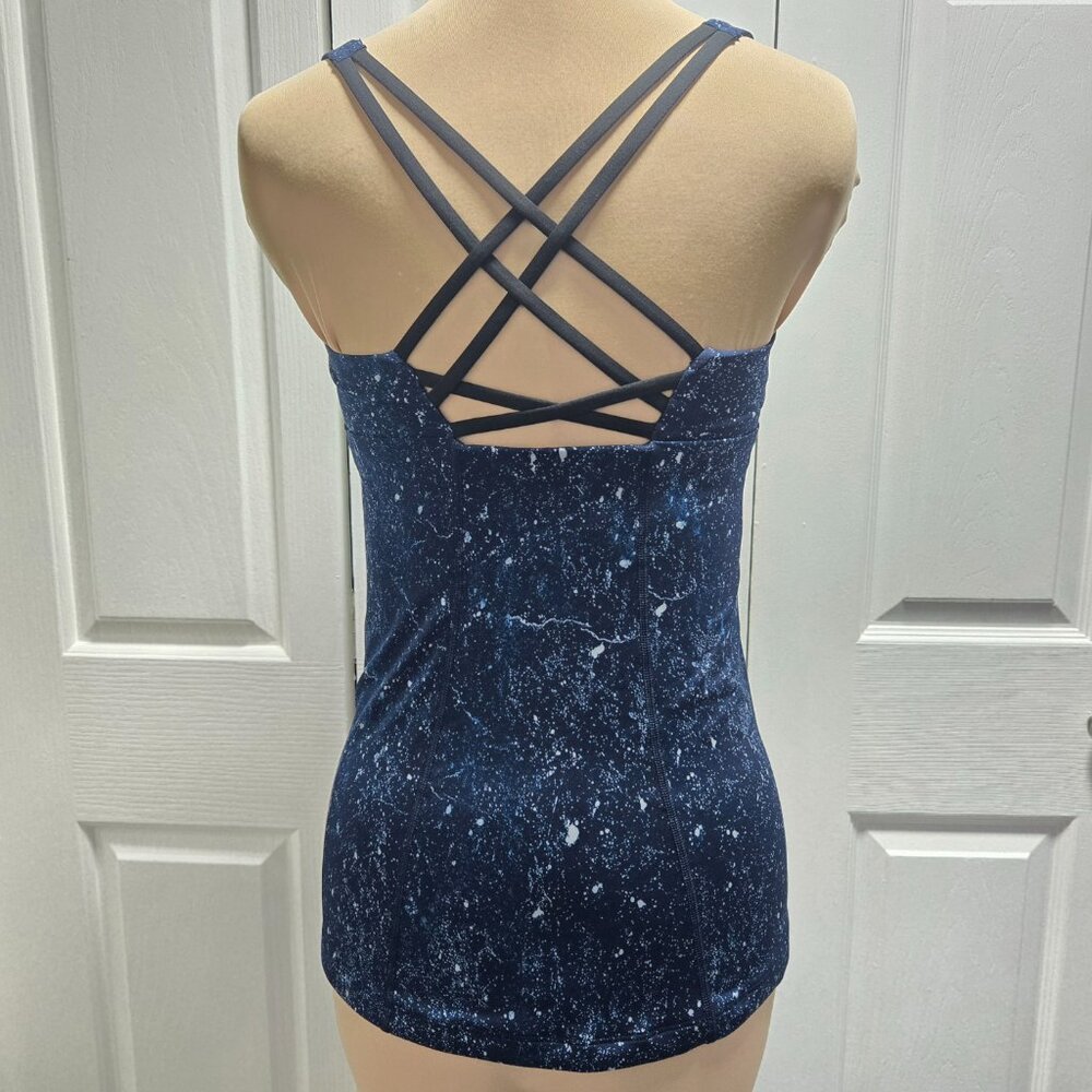 Lucy Blue Paint Splatter Criss-Cross Spaghetti Strap Camisole Tank Top Small - Picture 3 of 3